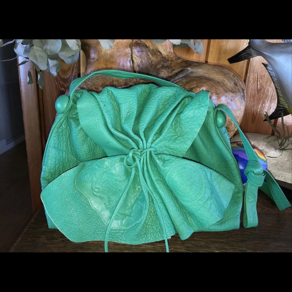 EUC Carlos Falchi Kelly Green Buffalo Leather Shoulder Bag, or Cross Body.